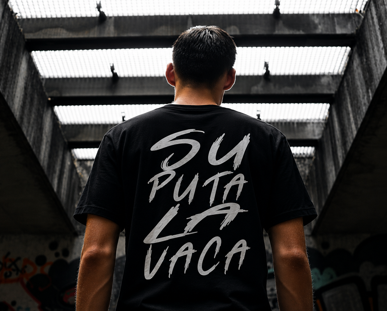 Persona con camiseta negra personalizada como ejemplo de camisetas personalizadas en Ponferrada