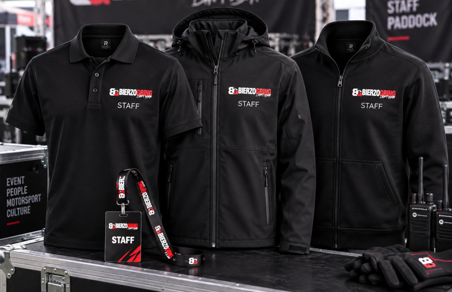 Ropa para organización y staff Bierzogring Motor Ropa personalizada para organización, voluntarios y staff de concentraciones y eventos del motor